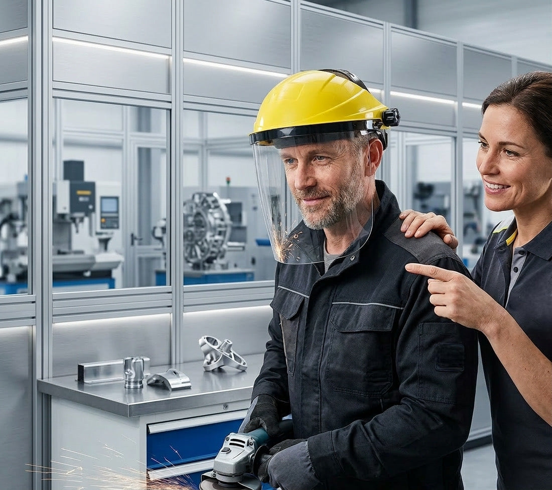 ADGO Profi-Gesichtsschutz – 1,5 mm Polycarbonat mit Stirnschutz - Fluxo