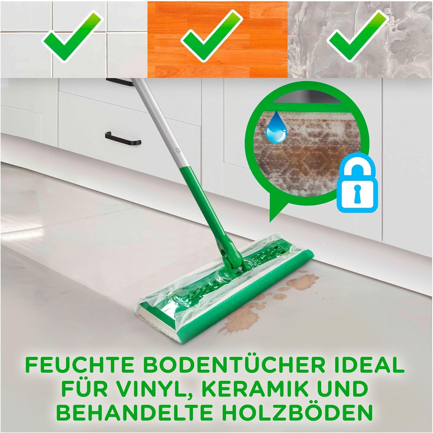 Swiffer Bodenreiniger Starterset – Bodenstab inkl. 11 Wischtüchern - Fluxo