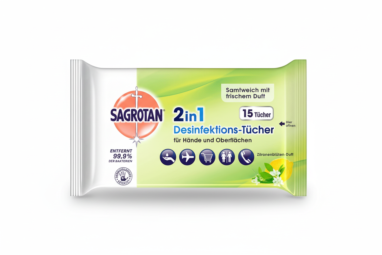 Sagrotan Hygiene-Tücher Zitrone – 15er Pack für Schutz & Frische - Fluxo