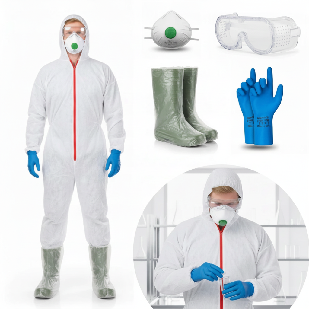 Schutzkleidungsset PSA– Schutzanzug, Maske, Schutzbrille, Handschuhe & Überschuhe - Fluxo