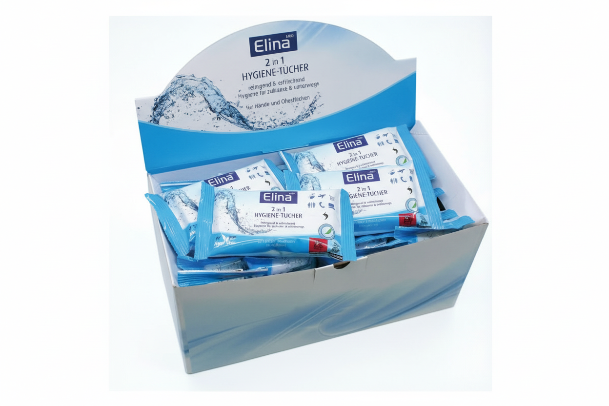 Elina Hygiene-Tücher 2-in-1 – 15 Stück für Hände & Oberflächen - Fluxo